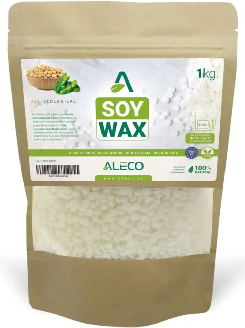 ALECO Cera de Soja 1KG en Perlas Premium, Bajo Punto Fusión 48-52ºC, Para Vaso