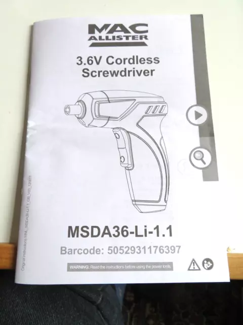 Instructions for MacAllister 3.6v cordless screwdriver MSDA36LI 1 1