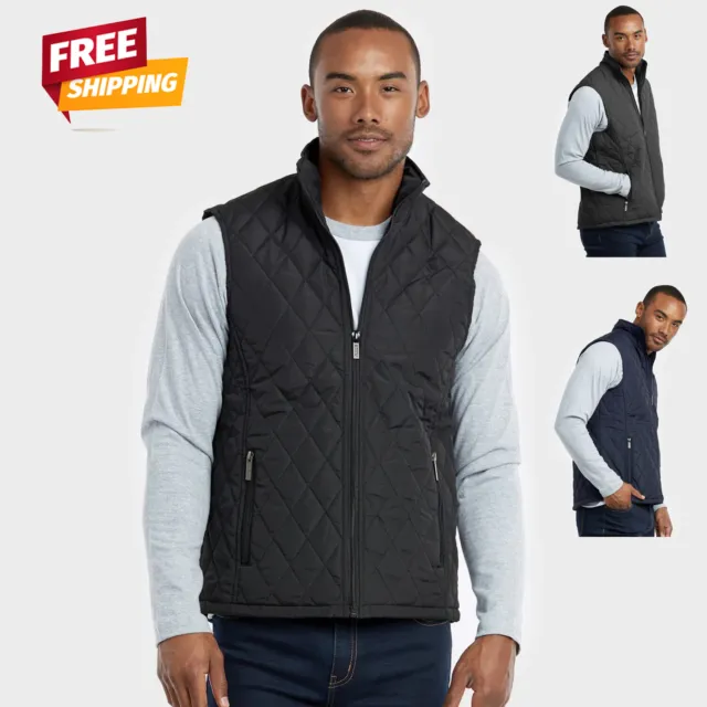 Men Puffy Vest Jacket Full-Zipper W/ Pockets Diamond Quilted Lightweight Padded