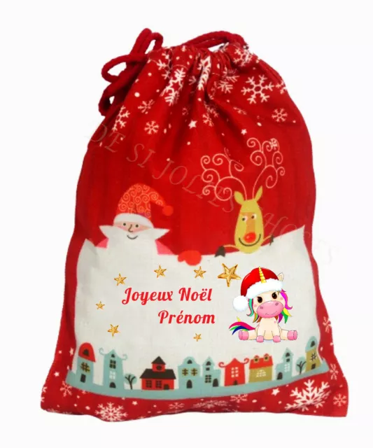 noël tres grand sac a cadeau en chanvre personnalise 50 x 66 réutilisable réf 06