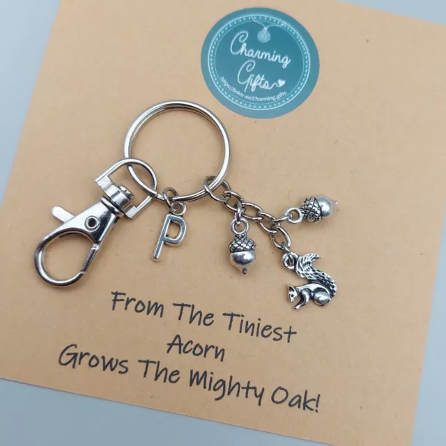 Squirrel Acorn Keyring, Tibetan Silver Gift, Personalised with an Initial Charm. 3