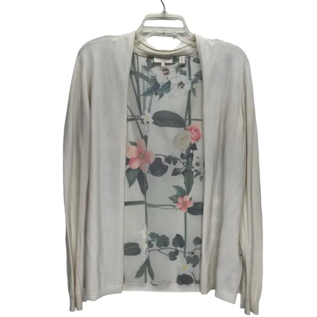 TED BAKER- WOMEN'S Ivory Open Front Floral Panel CARDIGAN Size 3