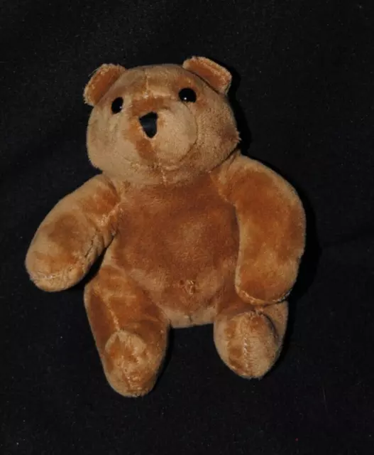 Peluche doudou ours brun marron yeux durs 14 cm assis TTBE