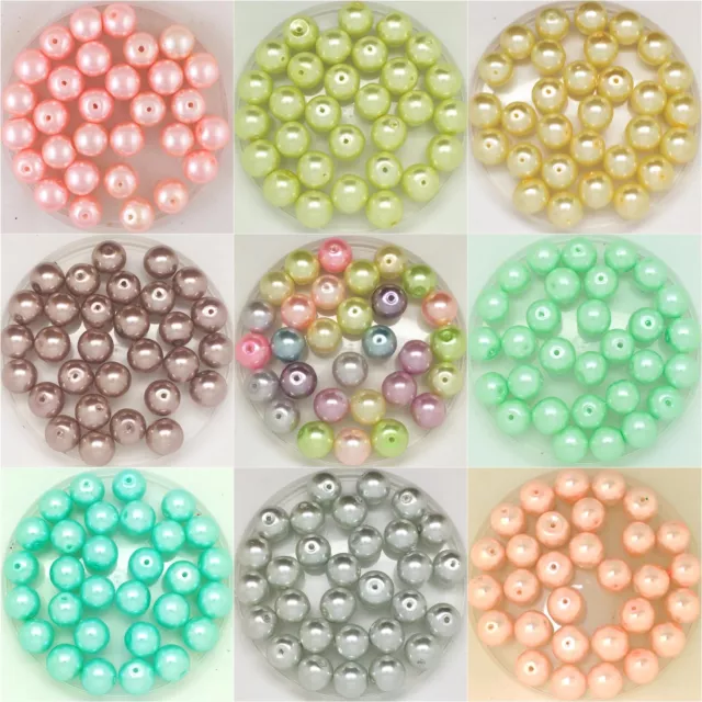 Glass Pearls - choice of pale Pastel Colours, pick size 3-12mm round pearl beads