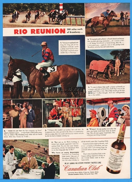 1942 Saratoga Race Course NY Horse Racing Track Canadian Club Whiskey Ad