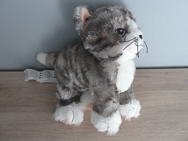 M6- DOUDOU PELUCHE IKEA CHAT LILLEPLUTT GRIS BLANC ROSE HT 22cms   - NEUF *