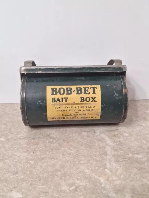 AWESOME VTG ANTIQUE? Bob-Bet Bait Box (For Worms) Walter S. Cole, Beaver,  Wisc EUR 33,47 - PicClick FR