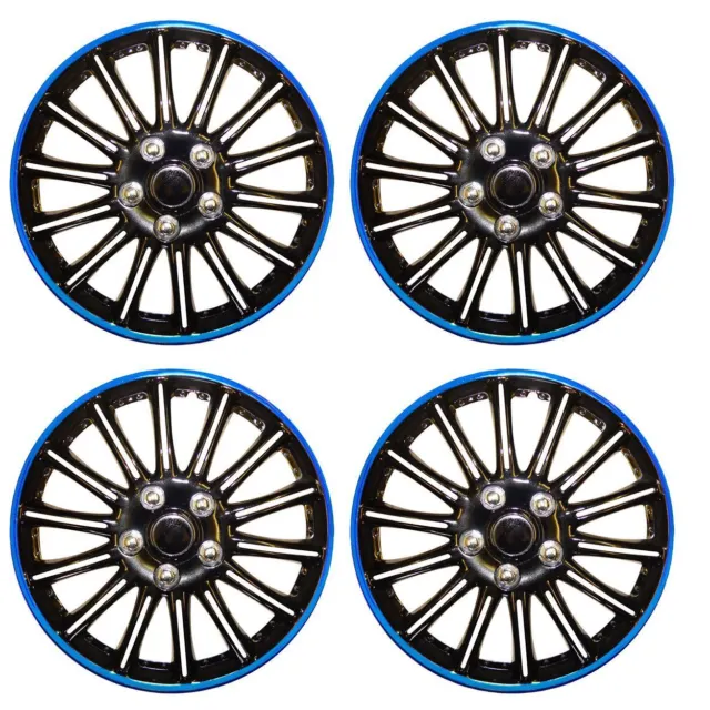 Set of 4 14" Black/Blue Wheel Trims / Hub Caps fits VW Polo Golf Fox Lupo