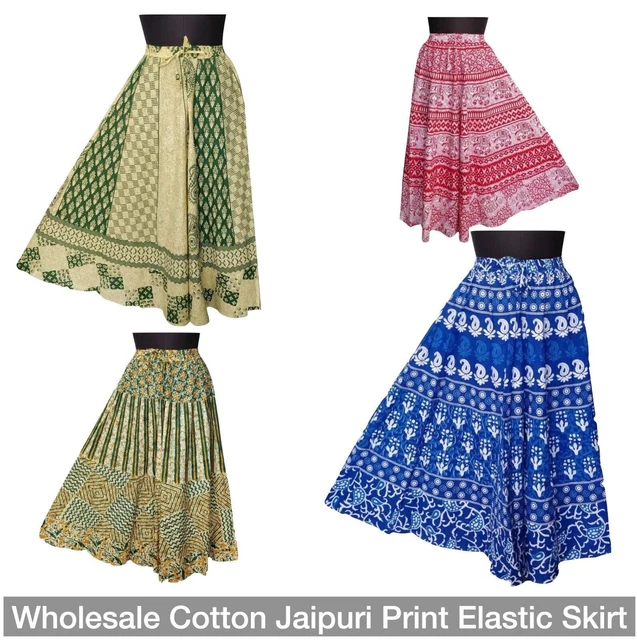 Mix Lote De Mujer Algodón Jaipuri Estampado Elástico Cintura Falda