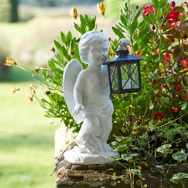 Solar Garden Angel with Lantern LED Light Decorative Ornament Secret Resin