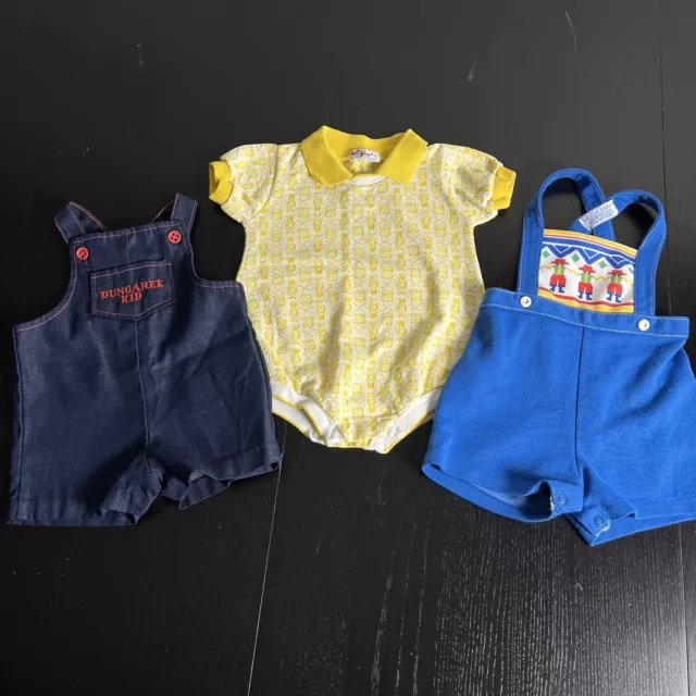 Vintage 70s/80s Baby Boy 12M One-Piece Summer Short Romper Lot Carters Healthtex