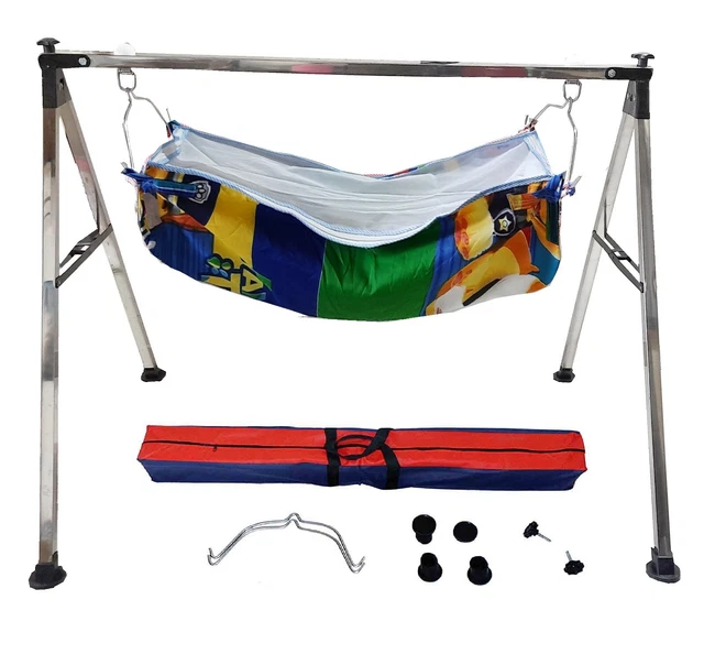 Pipa cuadrada de base de acero plegable con dos hamacas de algodón con mosquitera KR53