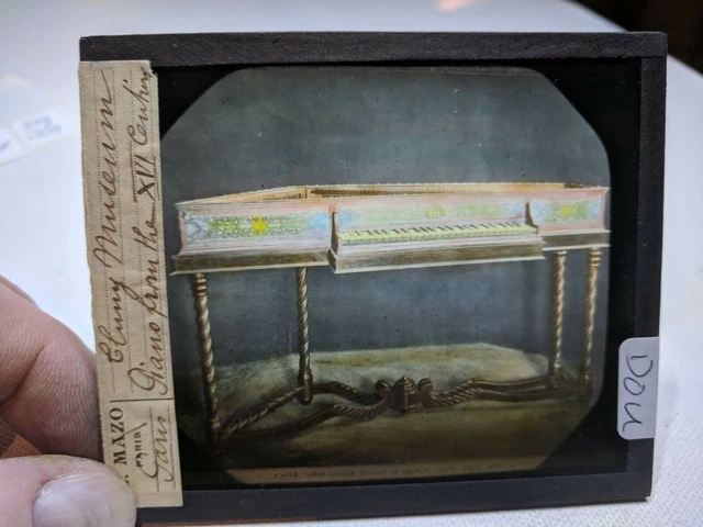 COLORED Glass Magic Lantern Slide DOU PIANO XVI CENTURY MUSIC INSTRUMENT CLURRY