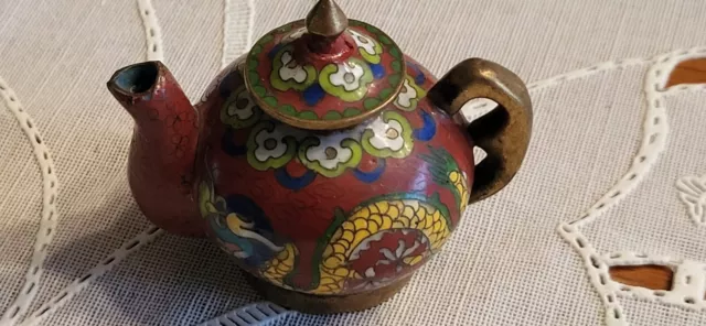 Vintage Cloisonne Enamel Miniature  Teapot  Kettle Original Tag