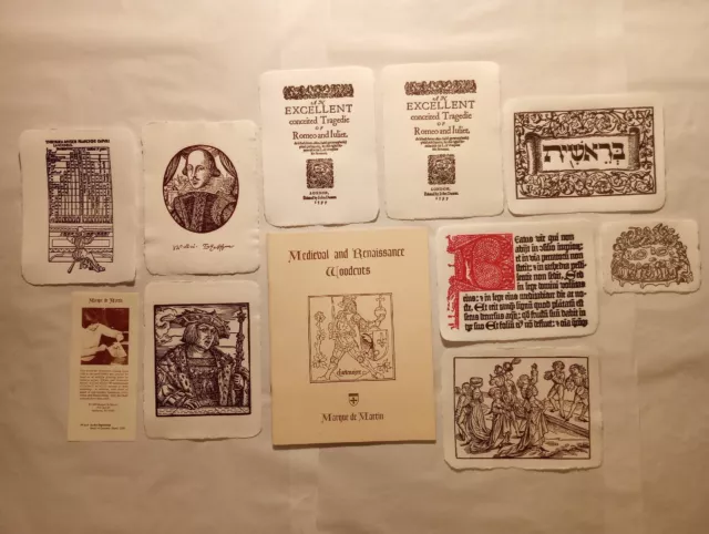 9x Vintage Hand Printed Marque De Martin Woodcuts On Fine Handmade Paper 8x6 Art