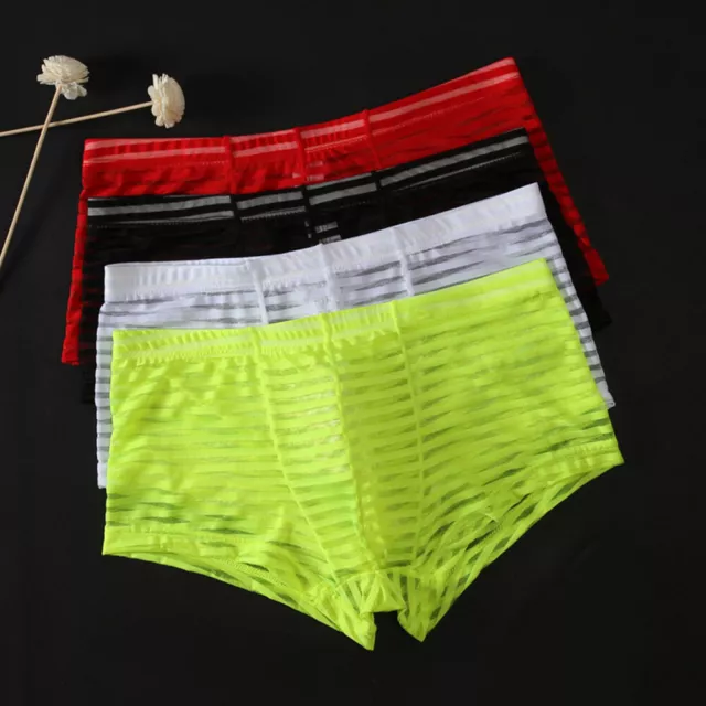 MENS SEXY BRIEFS See Through Sheer Boxer Mesh Underwear Shorts Trunks ...