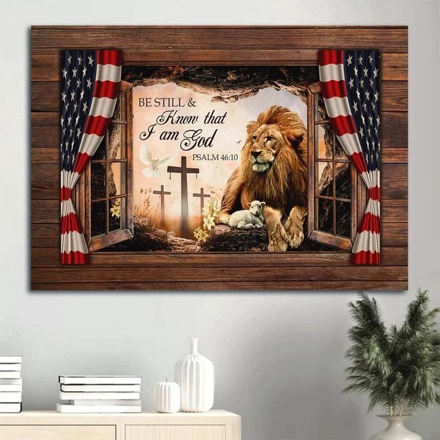 Jesus Painting, Lion of Judah, Lamb of God, The US flag, Be still and know that