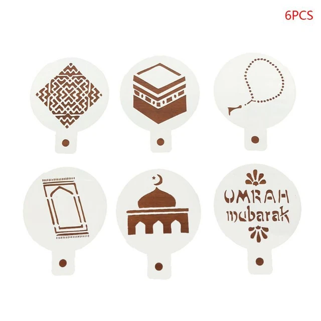 6Pcs/Set Eid Coffee Flower Spray Stencils Cake Mold Decorating D