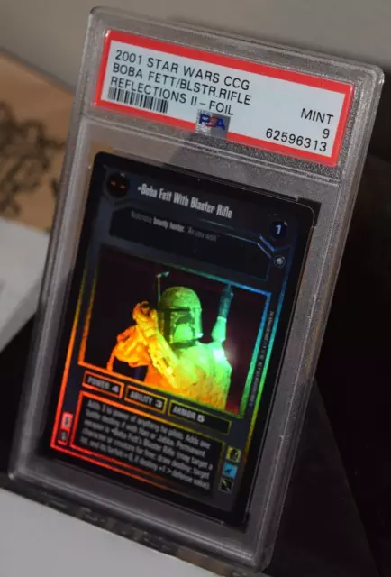PSA 9 - Boba Fett With Blaster Rifle - Foil - Ref II - Star Wars CCG - Mint