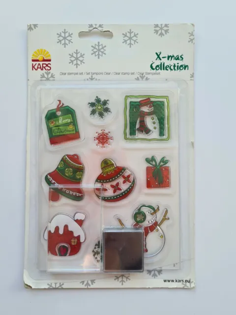 Christmas Craft Stamp Set Block Ink Bauble Snowman Bell Snowflake Card Making