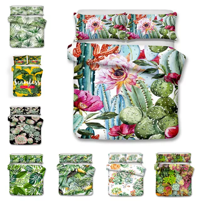 Tropical Leaf Duvet Cover Cactus Quilt Doona Set Single Double Queen King Bed