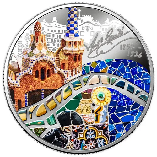 2022 1 oz Cameroon Silver Colorful World of Gaudi Coin
