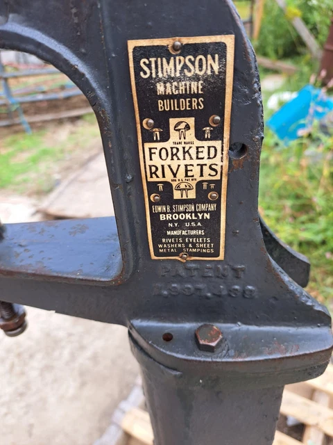 Stimpson Foot Operated Press Set Rivets, Eyelets, Washers & Sheet Metal Stamping
