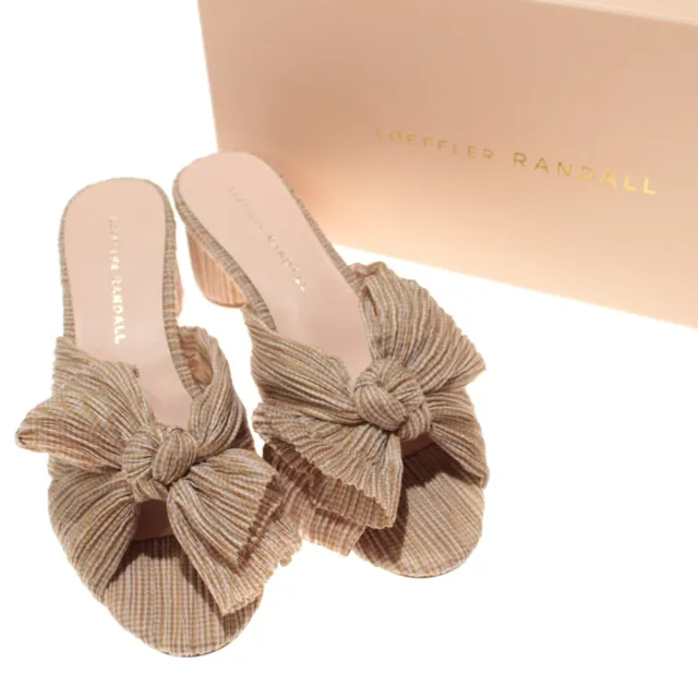 Loeffler Randall NWB Emilia Pleated Bow Sandals Size 6 in Tan/Cream Gingham