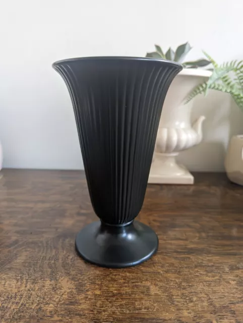 Vintage Wedgwood Black Ribbed Flute Vase