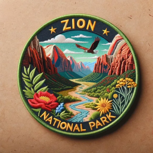Zion National Park Patch Embroidered Iron-on Applique Hiking Travel Souvenir