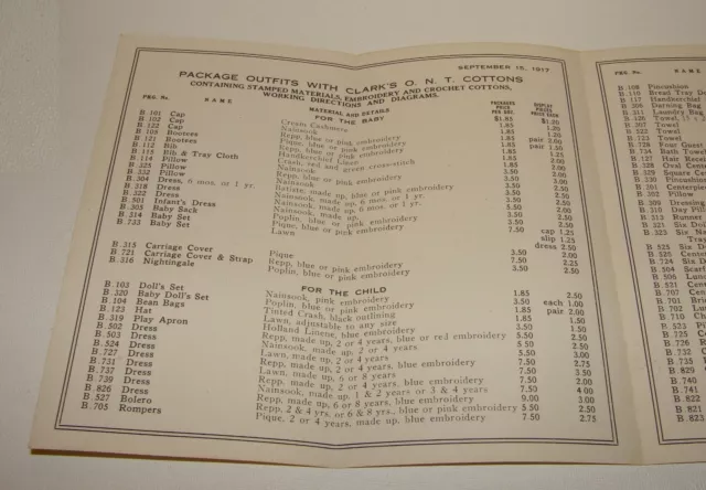 Orig 1917 Clark's O.n.t. - The Spool Cotton Company - Brooklyn Ny - Price List 3