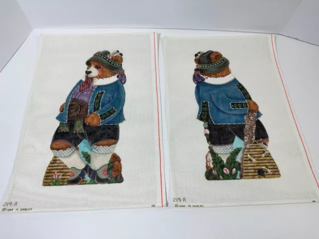 Vtg MELISSA SHIRLEY Hand Painted Needlepoint Double Canvas Nordic Bear Stitch