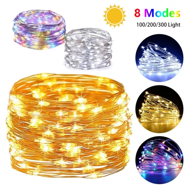 LED Solar String Lights Waterproof Copper Wire Fairy Christmas Garden Outdoor UK