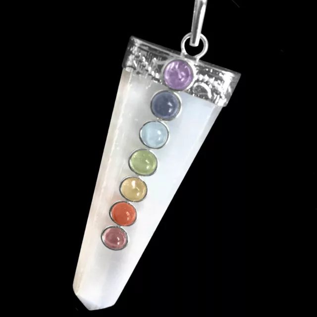 Natural Selenite Crystal Chakra Pendant Sterling Silver Necklace HANDMADE charge