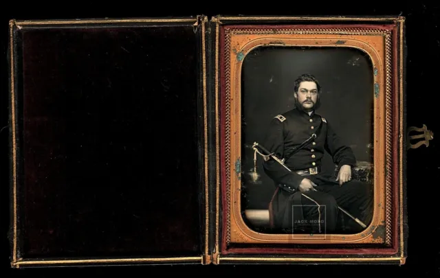 Early Civil War Soldier Armed & ID'd Tinted 1/4 Daguerreotype by Anson New York