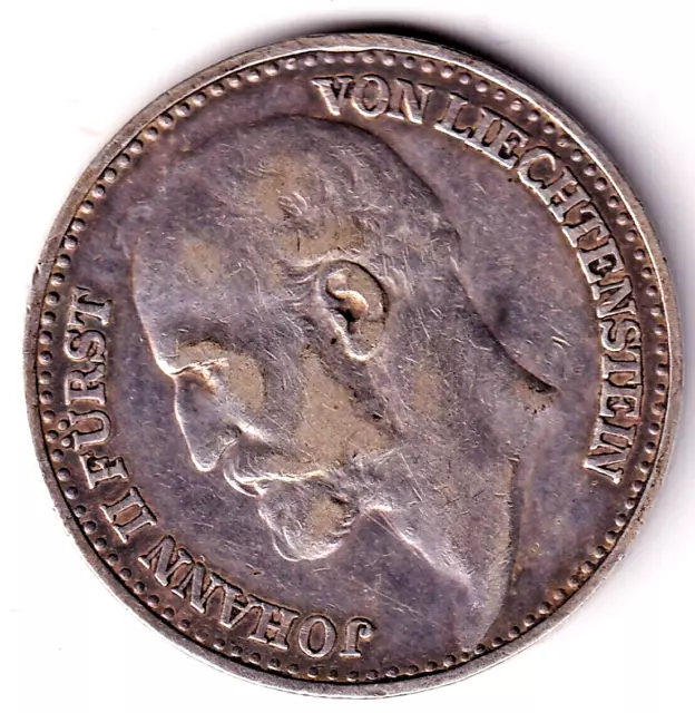 AV-VD Lichtenstein 1904 1 Krone Johann Fürst von Lichtenstein Silber Kursmün AC8