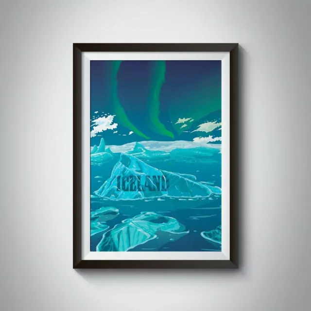 Iceland Travel Poster - Framed - Vintage - Bucket List Prints