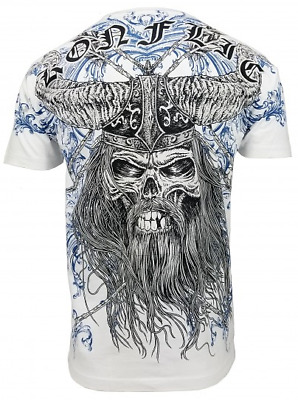 Konflic Viking Skull T Shirt Uomo Stampa Integrale Mma Biker Abbigliamento Rock
