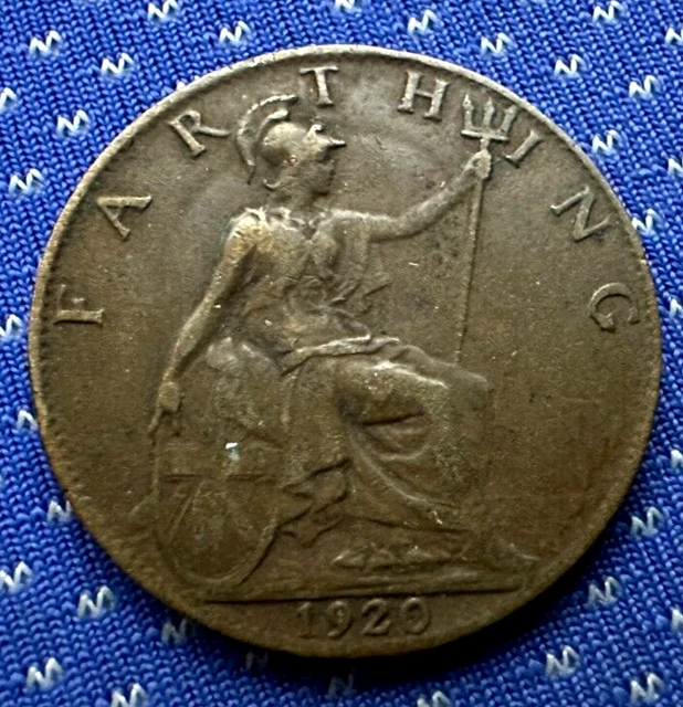 1920 UK Farthing Coin XF AU Great Britain  Better Circulated World Coin    #M587