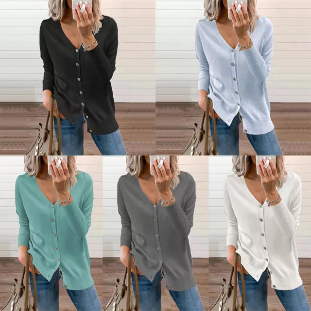 Women Solid Long Sleeve Cardigan Open Front Shawl Sweater Wrap Top PLUS S-2X