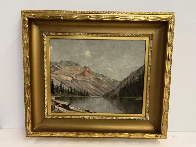 Antique Late 19th Early 20th Century Oil on Canvas Mountain Landscape Painting