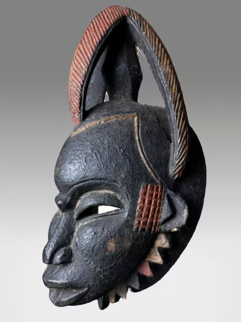 African Wood Carved Gabon Punu Style Mask w/ Pigment 16” x 8” Wide
