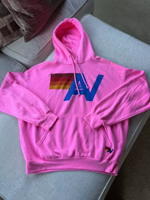 Aviator Nation Small Neon Pink OVERSIZED AV Logo Sweatshirt Pullover XS