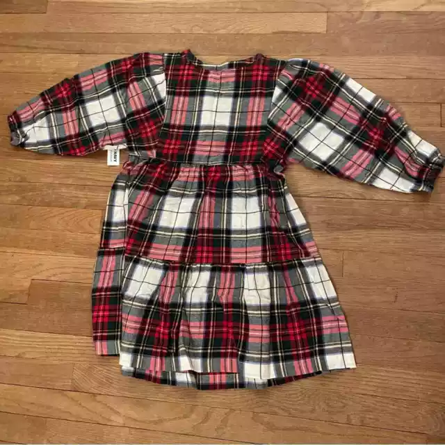 NWT Old Navy Long-Sleeve Button Front Plaid Swing Dress for Girls Size L B9 3