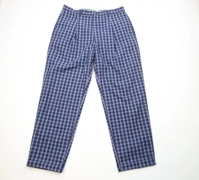 VINTAGE 90S IZOD Mens 36x30 Faded Pleated Cuffed Rainbow Plaid Golf ...