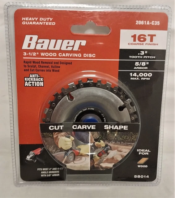 Disco tallado en madera Bauer 3-1/2"" - acabado grueso 16T - eje 5/8"" - 2061A-C35