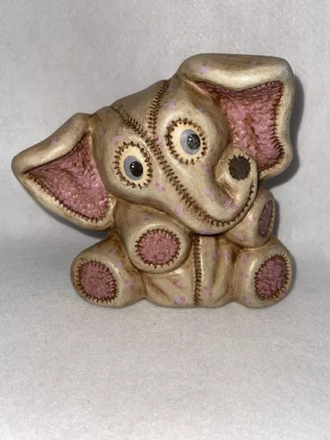 Vintage Pink and Tan Ceramic Elephant Coin Bank MCM