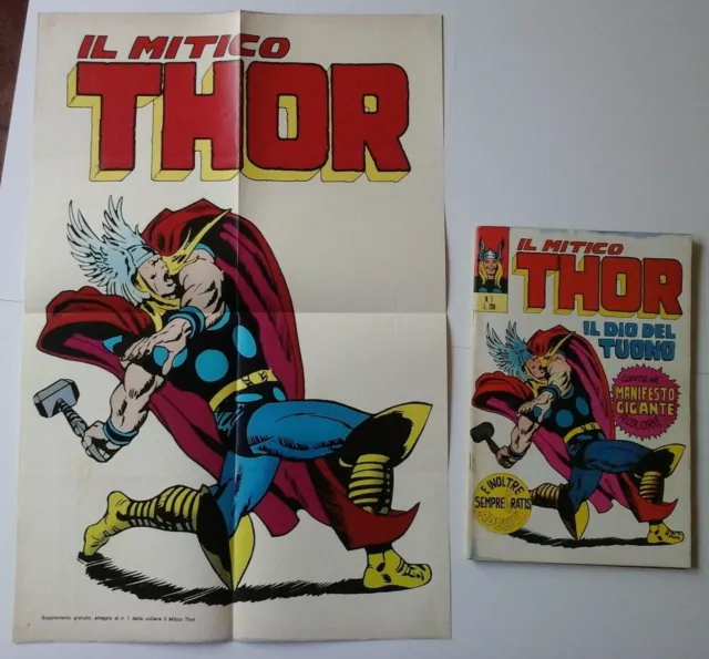 IL MITICO THOR corno N.1 IL DIO DEL TUONO originale 1971 CON MANIFESTO E ADESIVI