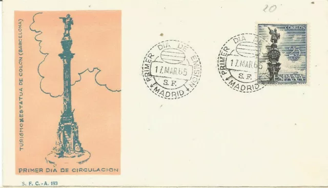 FDC Cover First day Spain edifil# 1643 Monument to Columbus Barcelona 1965