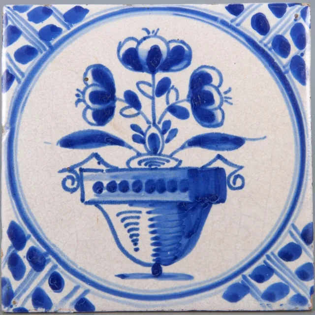 Nice Dutch Delft Blue tile, flowerpot, late 19th century.